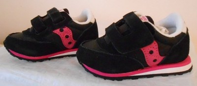 Saucony Girls Baby Jazz Double Hook & Loop Pink & Black Suede Mesh Sneakers 4M