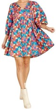 Entro Mini Babydoll Dress Women's Large Colorful Floral Pockets 3/4 Balloon