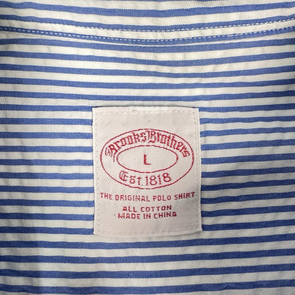 Brooks Brothers Shirt Men's L Blue White Striped Seersucker Button Front L/S - Image 3 of 4