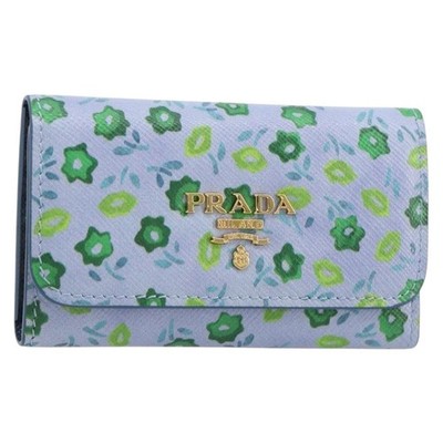 PRADA Key Case Safiano leather Blue Auth yk20485M