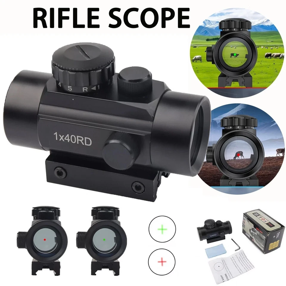 1X40 Green Red Dot Sight Scope Tactical Riflescope For 11mm/20mm Rail Mount US - Image 2 of 4