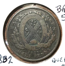 Mogi9 Lower Canada 1837 Half Penny Token LC-8B2 BR522 Québec Bank  on ribbon