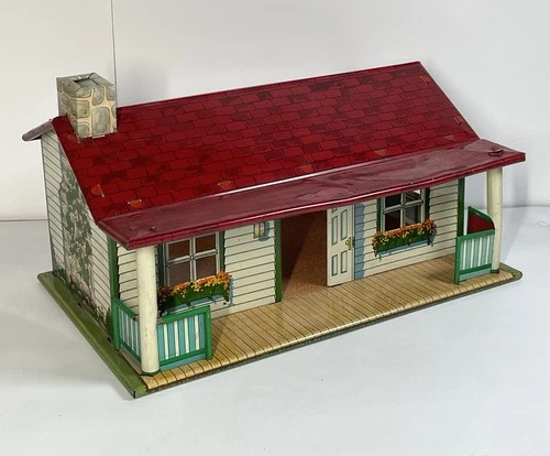 Vintage 50’s Marx Tin Farm House Cabin  Bungalow  Cottage Excellent