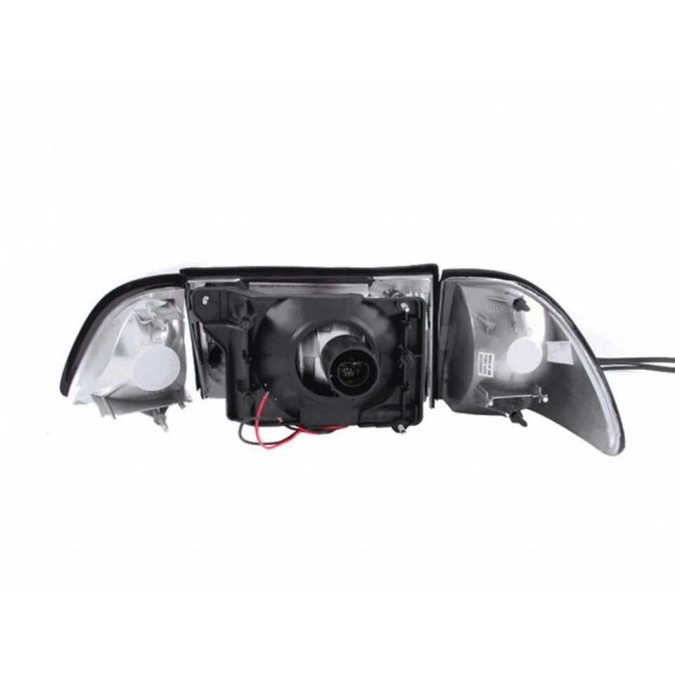 ANZO 适用于福特野马 1987 - 1993 水晶车头灯黑色带角灯 3 件 — 第 2/4 张图片