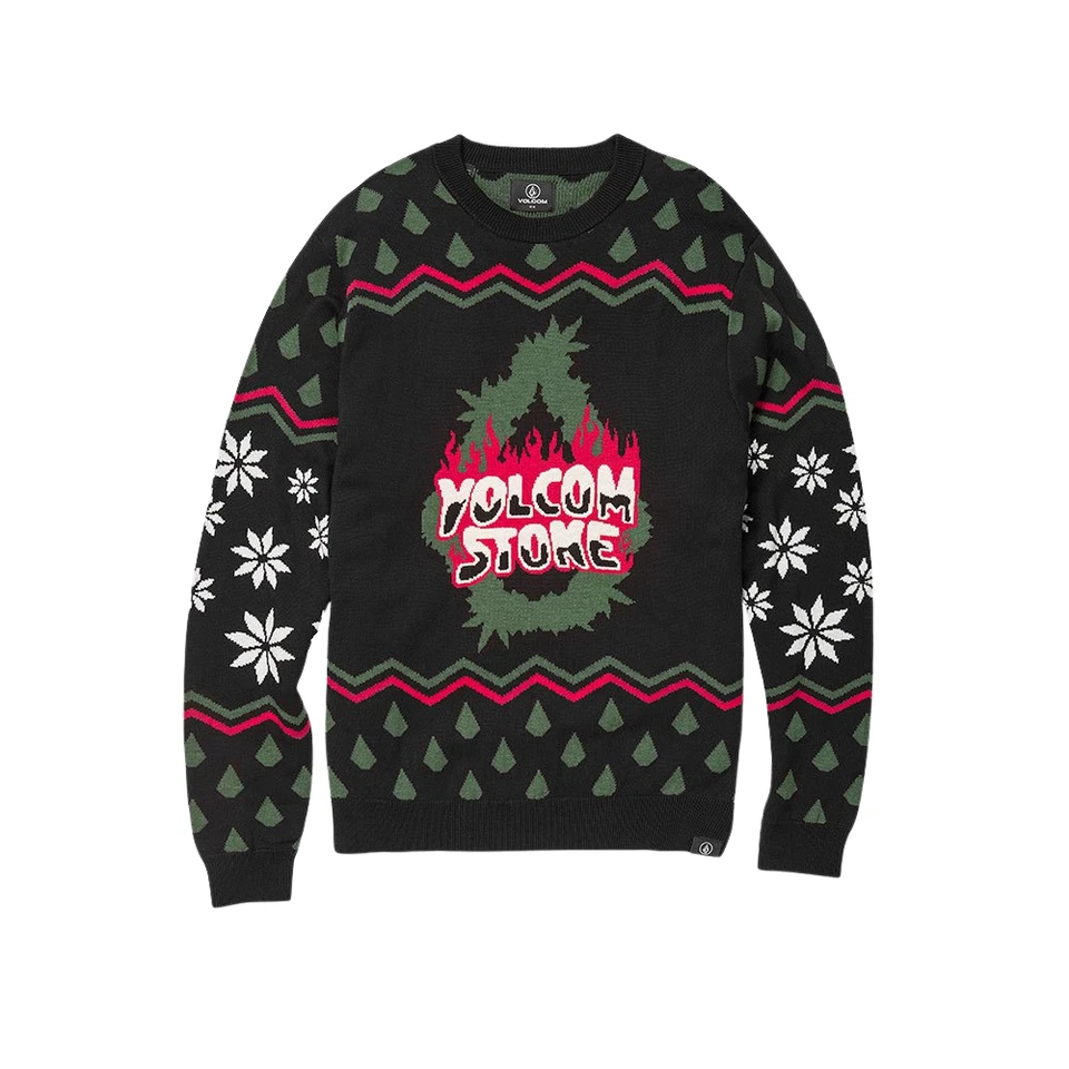 Volcom Holi Dazed Sweater Men's Medium Black Long Sleeve Pullover Cozy RED435 - Image 2 of 4