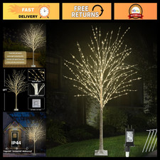 6FT Lighted Birch Tree with 840 LED Warm White Lights - Indoor/Outdoor Decor