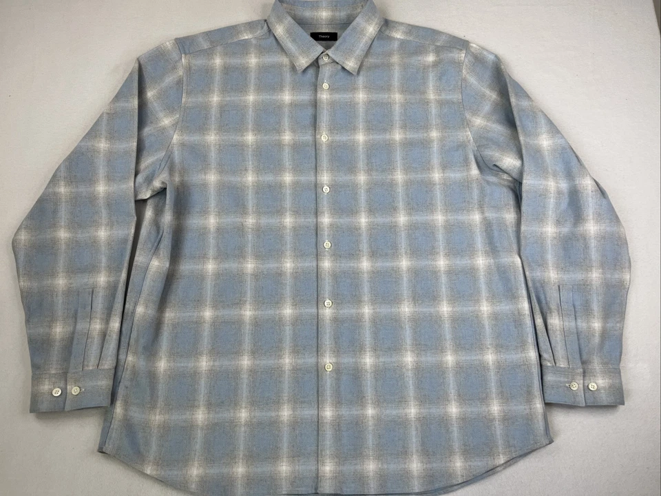 $285 Theory Irving franela desvanecida azul a cuadros para hombre talla XXL 2XL abotonada manga larga Foto 2 de 4