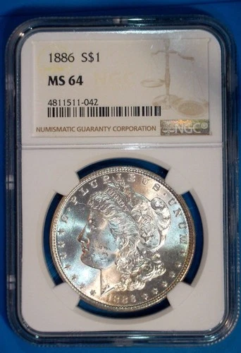 1886-P U.S. MORGAN SILVER DOLLAR - KM#110 - NGC SLABBED - MS64