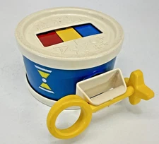 Vintage 1970s Fisher Price Round Drum Xylophone Child Toy, Red Blue Yellow