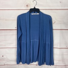 Michael Stars Cardigan Womens OS Blue Ribbed Open Front Long Sleeve Shawl Collar