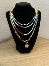 Statement Necklace, Multi Layered, Beaded, Chunky, Charms, Fashion Jewelry 
