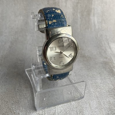 Bijoux Terner 28mm Silver Tone Quartz Watch w/Blue Leather 