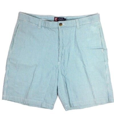 Chaps Ralph Lauren Aqua Blue White Stripe SEERSUCKER Yatching Boating Shorts 38