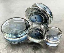 PAIR Blue Dragon Eye Encased Acrylic Saddle Plugs White Walker Gauges Earlets