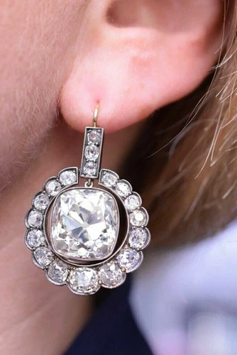 Edwardian Cushion Engagement 14K White Gold FN Victorian DropDangel Earrings