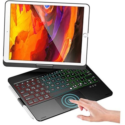 iPad 9th Generation Case with Keyboard 360° Rotatable Touchpad and 7 Black