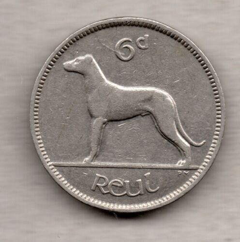 Vintage Scarce Irish Éire 6d 1939 Irish Wolf-Hound  🐶 Coin Type (2) Low Mintage - Zdjęcie 1 z 9