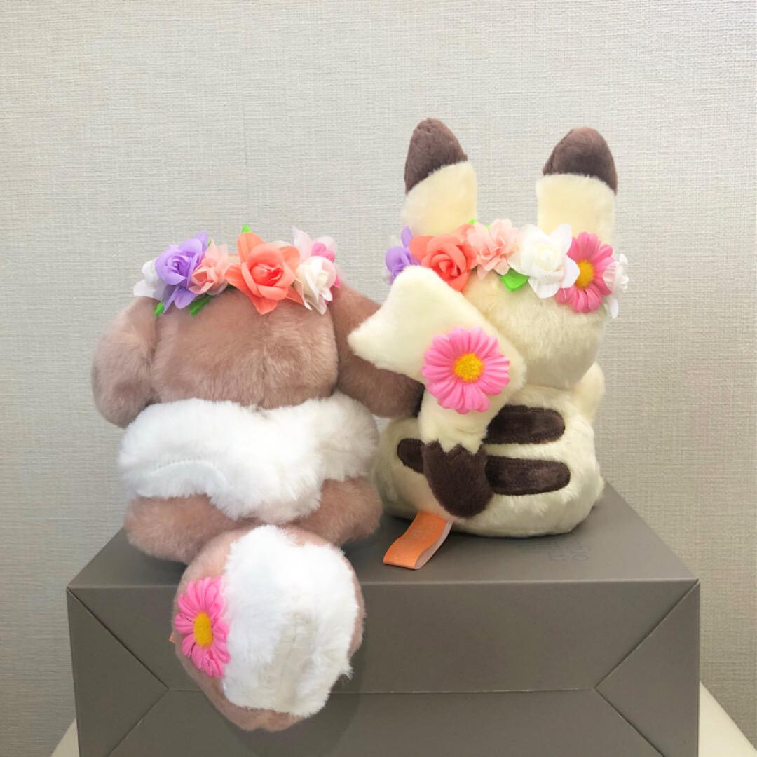 Eevee & Pikachu Easter Flower corolla Plush doll Set Pokemon