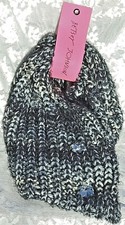 Betsey Johnson BLACK  GRAY Gems INFINITY SCARF Knit NEW w/TAGS Rhinestones