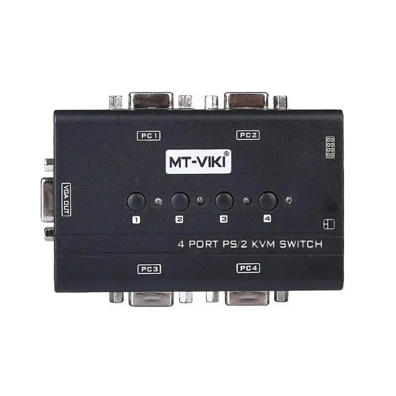 4 Port VGA KVM Switch PS/2 Mouse Keyboard Console Manual Button Press Select - Image 3 of 4