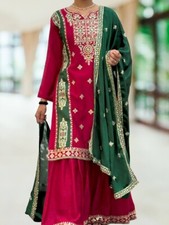 New Designer Heavy Stylish Chinnon Silk Palazzo Suit With Beautiful Dupatta