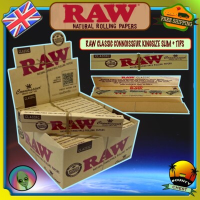RAW Classic Connoisseur King Size Slim Rolling Papers Skins Tips Rotauge
