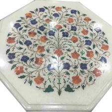 21" Center Marble Side Coffee Table Top Lapis Inlay Home Decor Garden