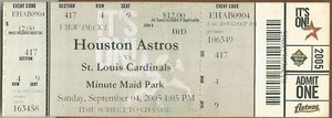 Lance Berkman HR #172 9/4/05 Cardinals at Astros Full Ticket Jason Marquis W #40