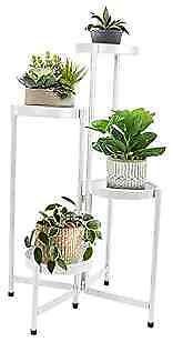 Plant Stand Indoor Outdoor 31 Inch Tall Metal Plant Shelf 4 Tier White