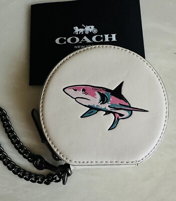 NEW COACH SHARKY CHALK/MULTI ROUND COIN CASE 27476 | eBay