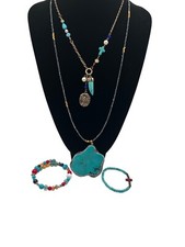 Boho Chic Faux Turquoise Statement Necklace Bracelet Set