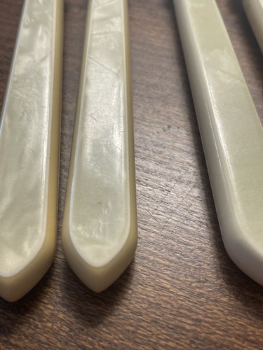 Vintage Stainless Flatware Yellow Bakelite Handles Forks Knives 12 Piece - Picture 10 of 12