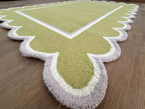 Scallop Hand Tufted Handmade Yellow White Color Wool Rug for Living Room Bedroom - Picture 3 of 4