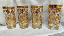 Set of 4 - Vintage MCM Culver Chantilly 22KT Gold Embossed Highball Glasses NICE