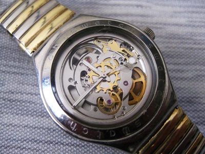 Vintage Swatch Skeleton Irony Automatic Men's Watch Stainless Steel 1980's - Bild 1 von 4