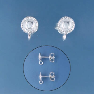 2 Sterling Silver 5.8mm Smooth Round Dome Post Earrings w/Open Loops #33585