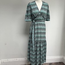 Cefinn Dress Size 10 Green Maisie  Ruffle Hem Maxi Tea Chevron New RRP £205
