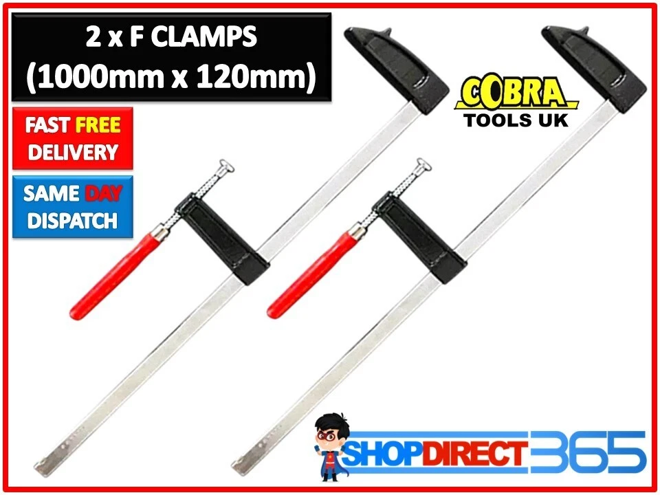 COBRA TOOLS OR NEILSEN TOOLS OR AMTECH TOOLS 2 x HEAVY DUTY 120mm X 1000mm F CLAMPS SOFT GRIP HANDLE 40" QUICK SLIDE UK 25-15