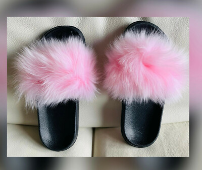 Fluffy Fur Slipper Flip Flop Open Toe Cozy House Sandal Anti-Slip