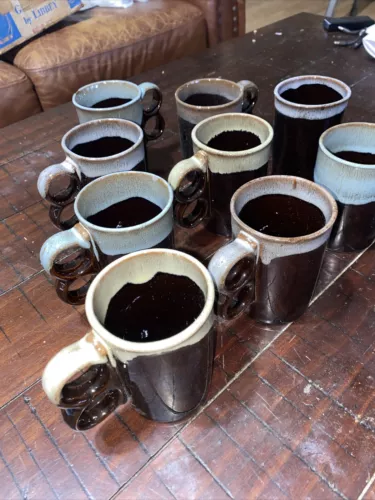 Pottery Mug Brown Drip Glaze Coffee Tea Trigger Handle Japan Set Of 10