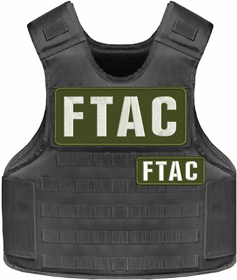 F T A C EMBROIDERY PATCH 4X10 AND 2X5 HOOK ON BACK WHITE ON OD GREEN