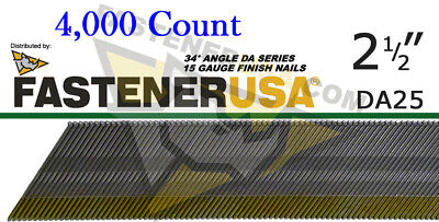 4,000 ct DA25 15 Gauge BRITE Angled Finish Nails 34 Degree 2 1/2"