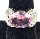Vintage Sterling Silver 4G Pink Topaz & Marcasite Ring Size 7.75