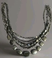 Silpada-like 5 Multi-Strand Necklace Sterling Silver marked 925 Beads 19in 214g