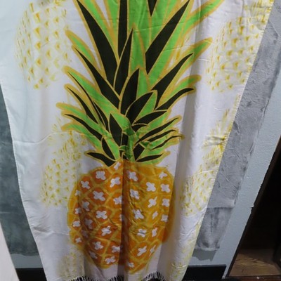Moda Pineapple Beach Towel 100% Cotton Large 36x68 Yellow Green Fringed Summer