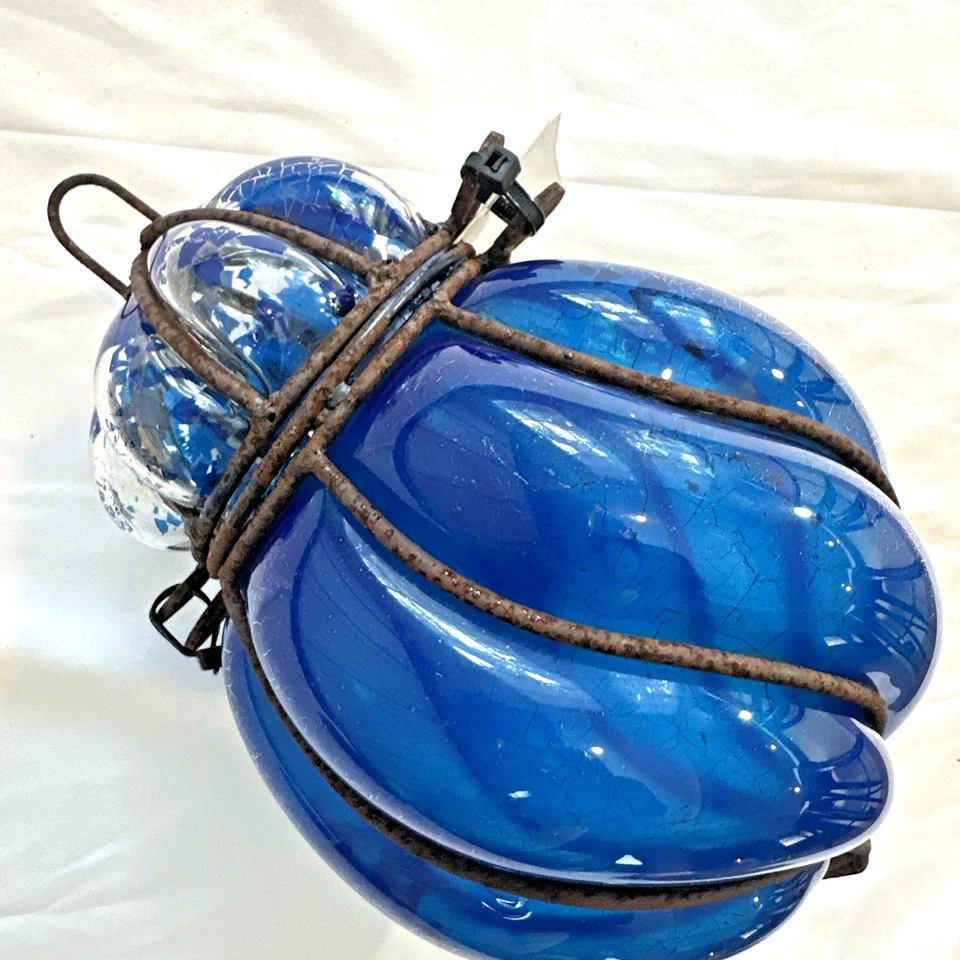 古董埃及新艺术风格手工吹吸顶灯仅 10 英寸高蓝色 — 第 2/4 张图片