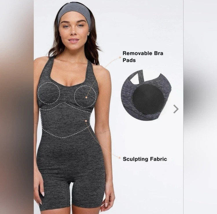Mameluco deportivo sin costuras Popilush Shapewear gris acanalado modelador de glúteos talla S Foto 2 de 4