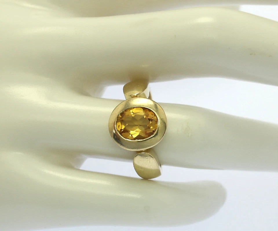 ♦♦ Ring in 14 kt 14k 585 er Gelb Gold mit Zitrin Citrin Gr. 56,5 Goldring Damen
