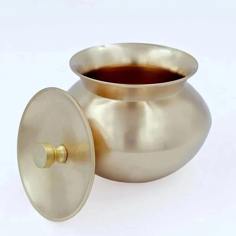 青铜 Kansa Serving Handi Lota 带盖餐具 500 毫升容量 — 第 4/4 张图片
