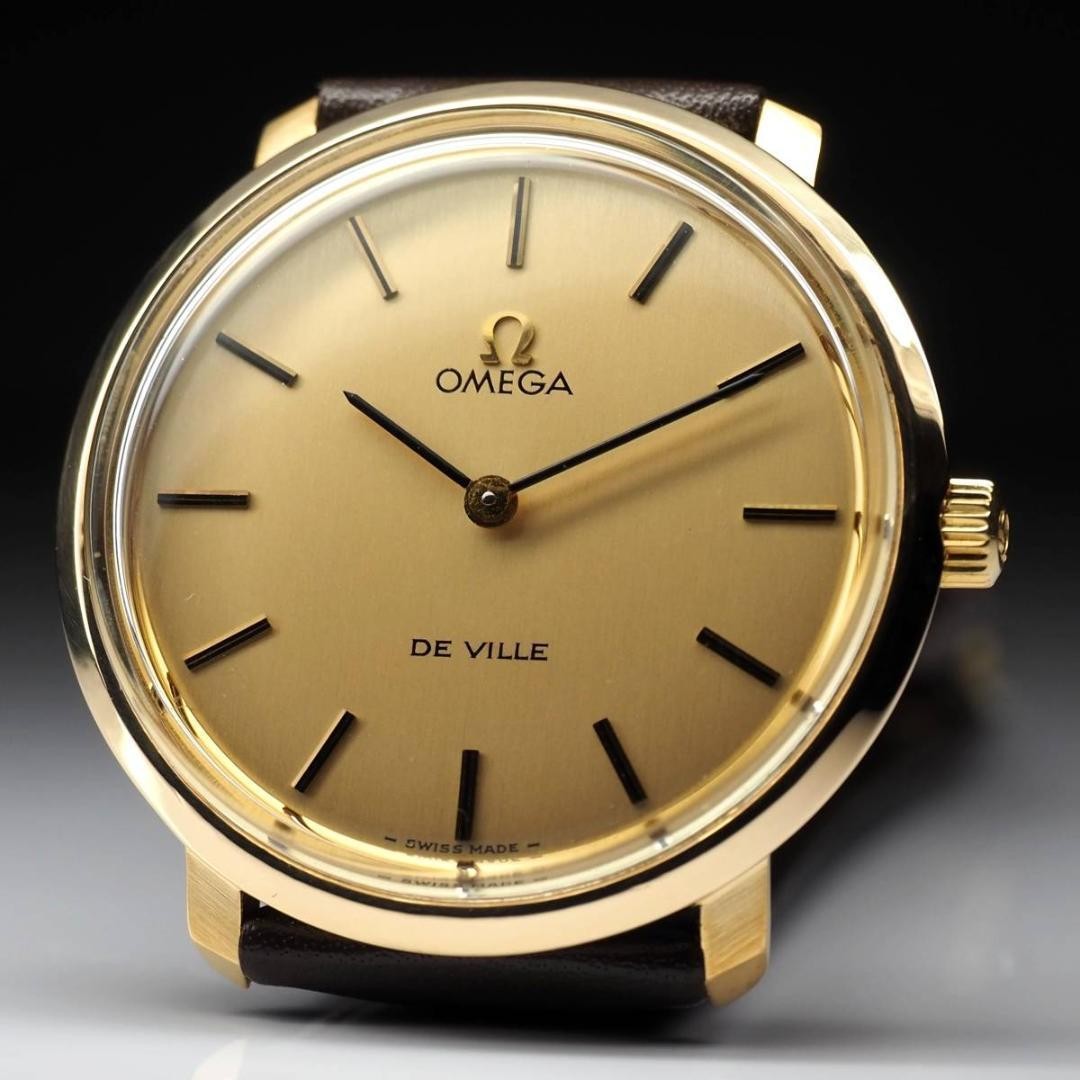OMEGA De Villeモデル ゴールド 時計 Omega De Ville Gold Round Tool 104 Brown belt Manual Winding Mens